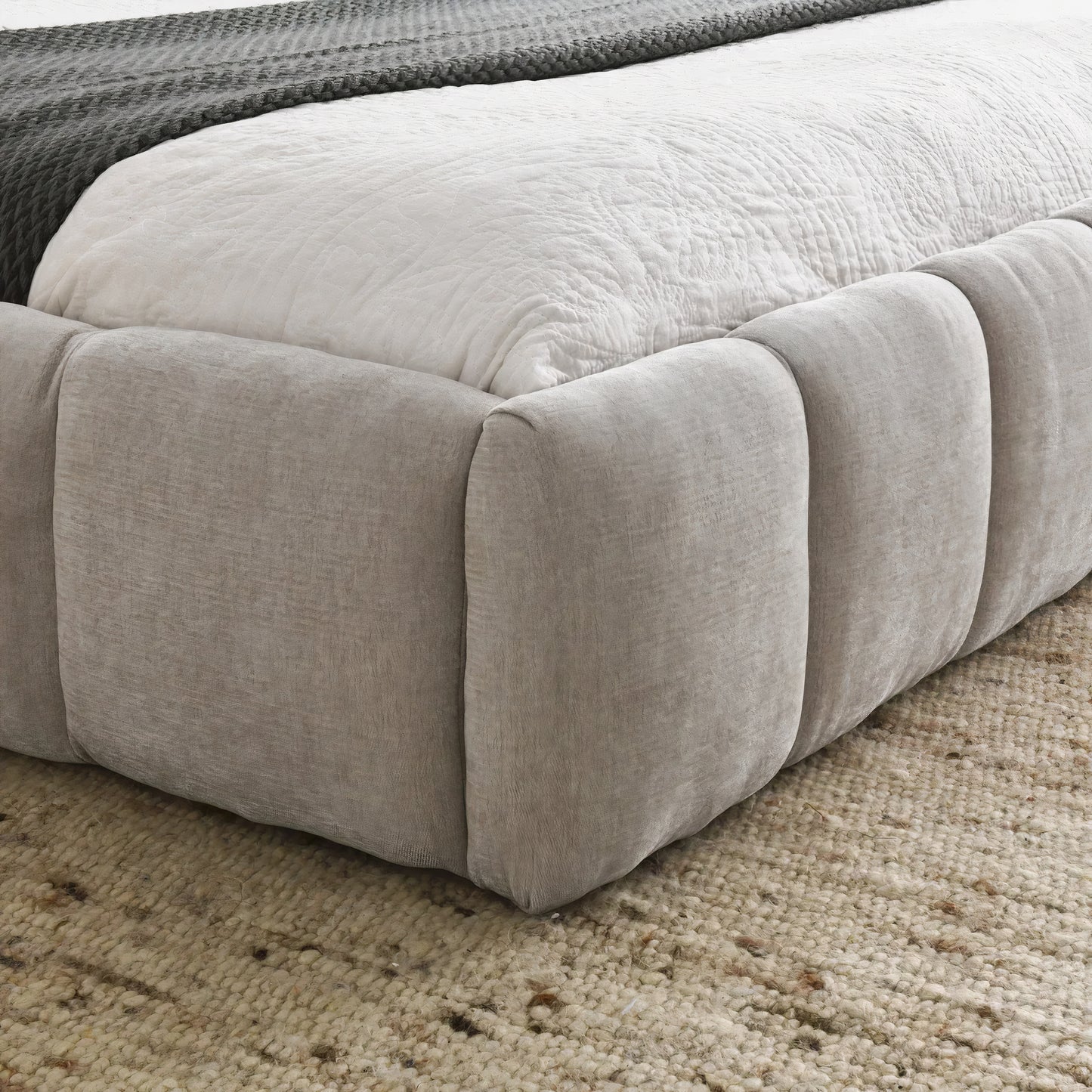 Queen Size Upholstered Platform Bed Frame with Chenille Fabric & Headboard