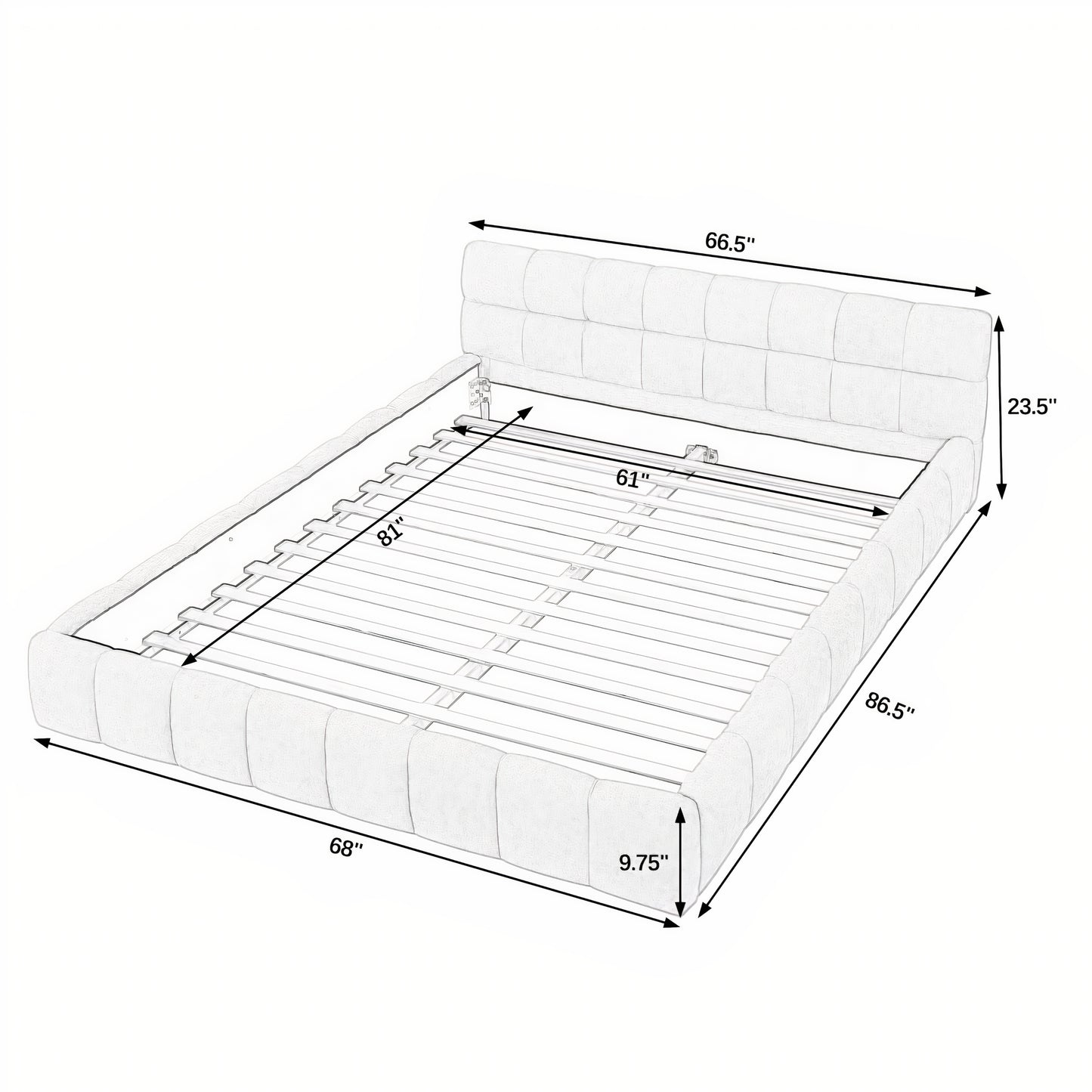 Queen Size Upholstered Platform Bed Frame with Chenille Fabric & Headboard