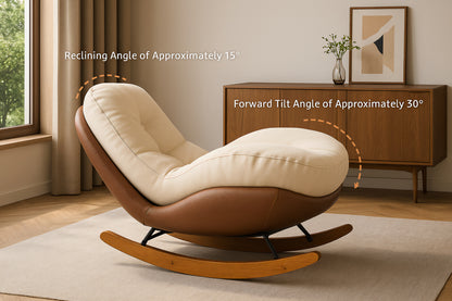 Minimalist Nordic Rocking Chair – Walnut Wood Base, Plush Cotton Upholstery & Suede Base