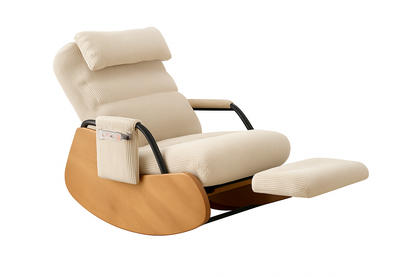Corduroy Nursery Rocking Chair with Headrest & Side Pocket – Soft Padded Glider Accent Chair