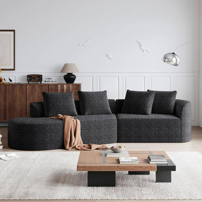 112'' Modern Cloud Sectional Sofa – Chenille 4-Seater Curved Couch with Pillows, Extra Deep & Wide Seat