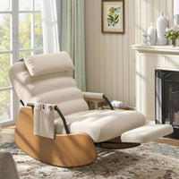 Corduroy Nursery Rocking Chair with Headrest & Side Pocket – Soft Padded Glider Accent Chair
