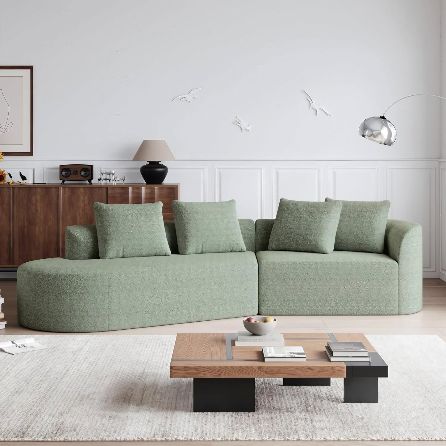 112'' Modern Cloud Sectional Sofa – Chenille 4-Seater Curved Couch with Pillows, Extra Deep & Wide Seat