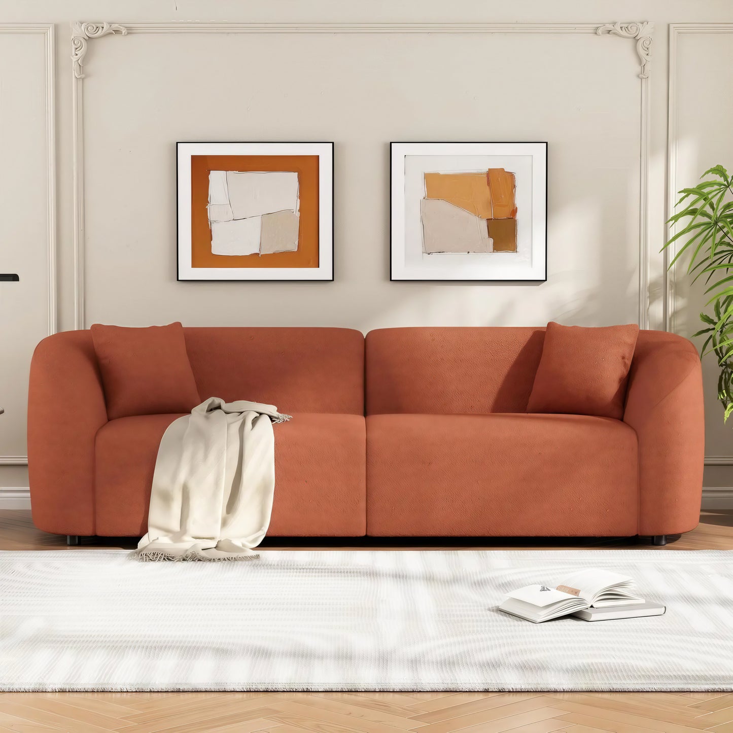 Curved Modern Sofa 87" – Off-White Contemporary Couch with Plush Seating
