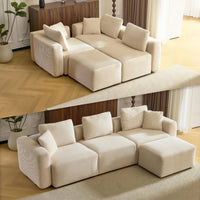Convertible Corduroy Cloud Sectional Sofa with Movable Ottoman, L-Shaped Deep Seat Couch