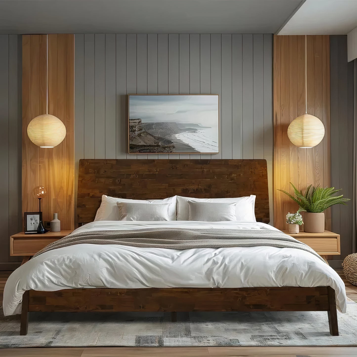 King Size Solid Wood Bed Frame with Headboard – Heavy Duty 800 lbs Capacity, No Box Spring Needed, Mattress Support Platform