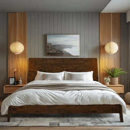 King Size Solid Wood Bed Frame with Headboard – Heavy Duty 800 lbs Capacity, No Box Spring Needed, Mattress Support Platform