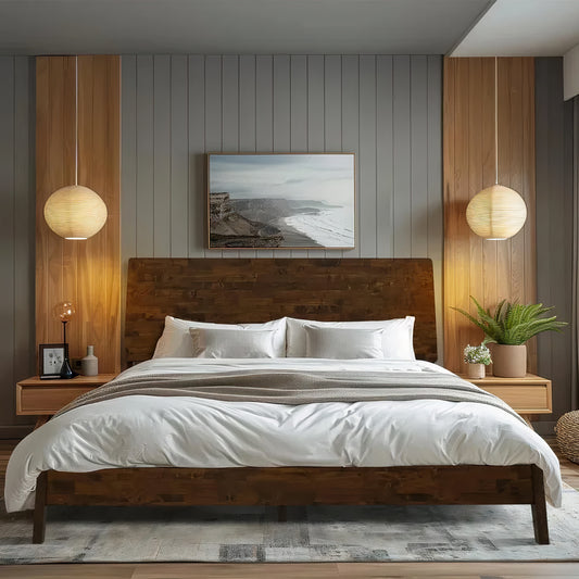 King Size Solid Wood Bed Frame with Headboard – Heavy Duty 800 lbs Capacity, No Box Spring Needed, Mattress Support Platform