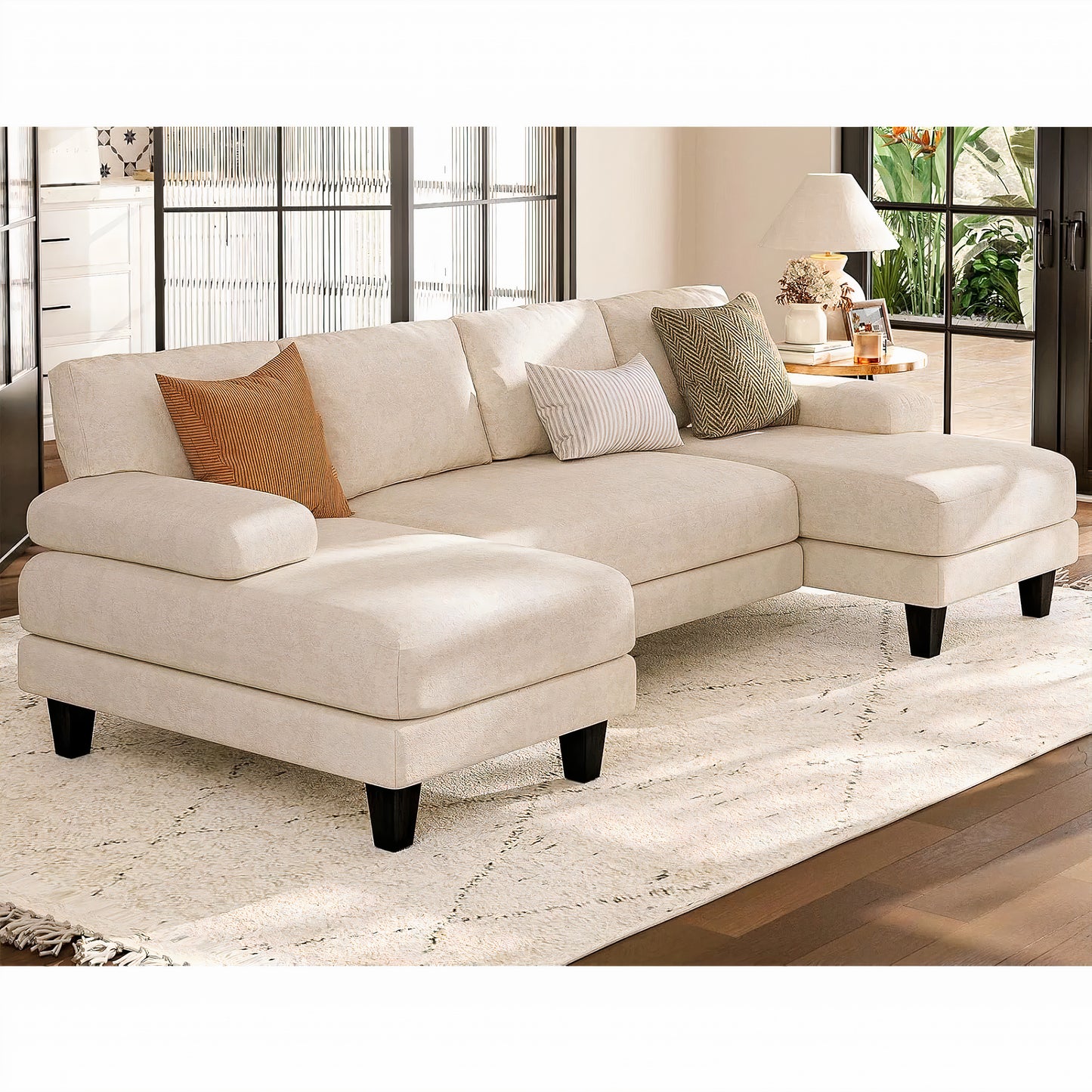 111'' U-Shaped Modular Sectional Sofa with Double Chaise – Large White Lounge Couch for Living Room & Apartment