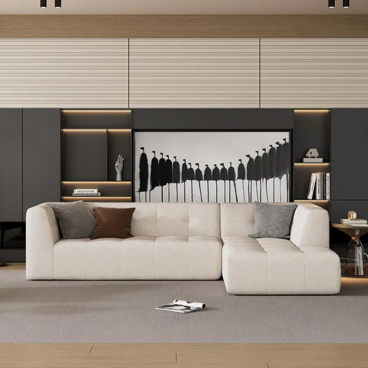 110'' L-Shaped Modular Sectional Sofa – Modern Minimalist 4-Seater Upholstered Couch with Sofa Bed for Living Room