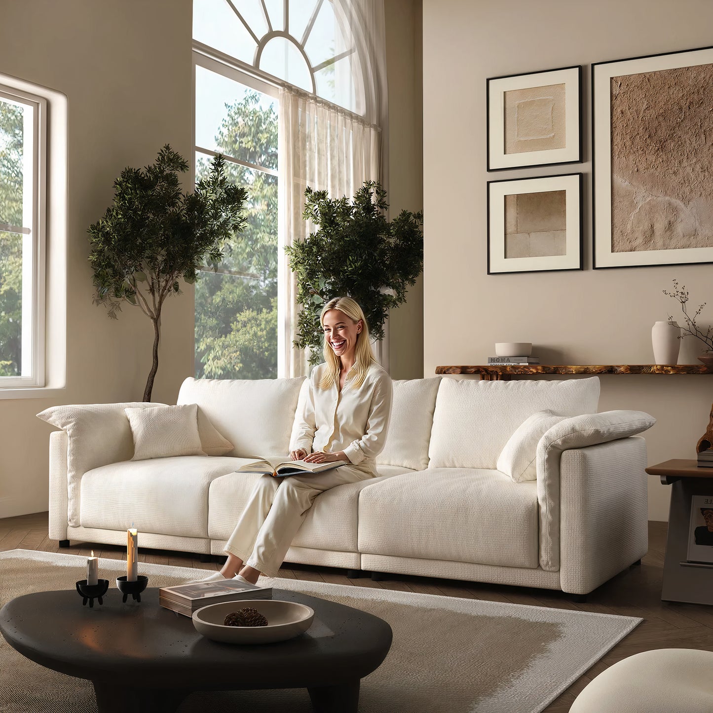 98.5'' Cloud Modular Sectional Sofa – 3 Seat Convertible Deep Seat Couch for Living Room