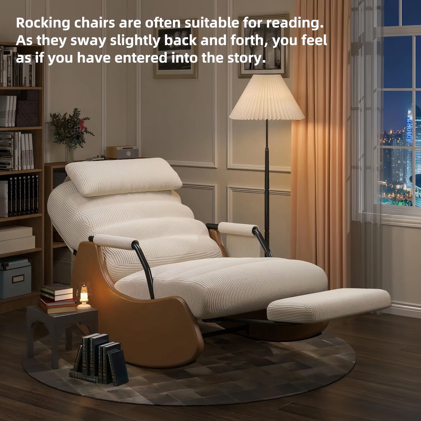 Corduroy Nursery Rocking Chair with Headrest & Side Pocket – Soft Padded Glider Accent Chair