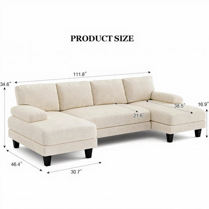 111'' U-Shaped Modular Sectional Sofa with Double Chaise – Large White Lounge Couch for Living Room & Apartment