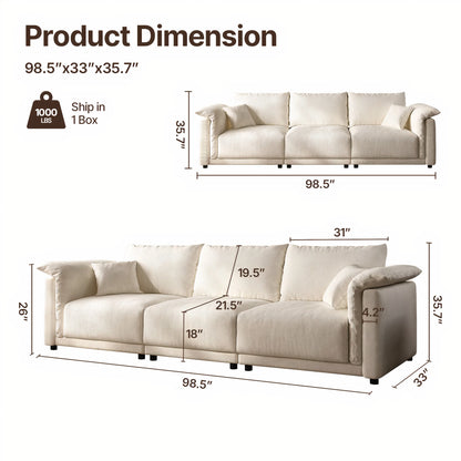 98.5'' Cloud Modular Sectional Sofa – 3 Seat Convertible Deep Seat Couch for Living Room