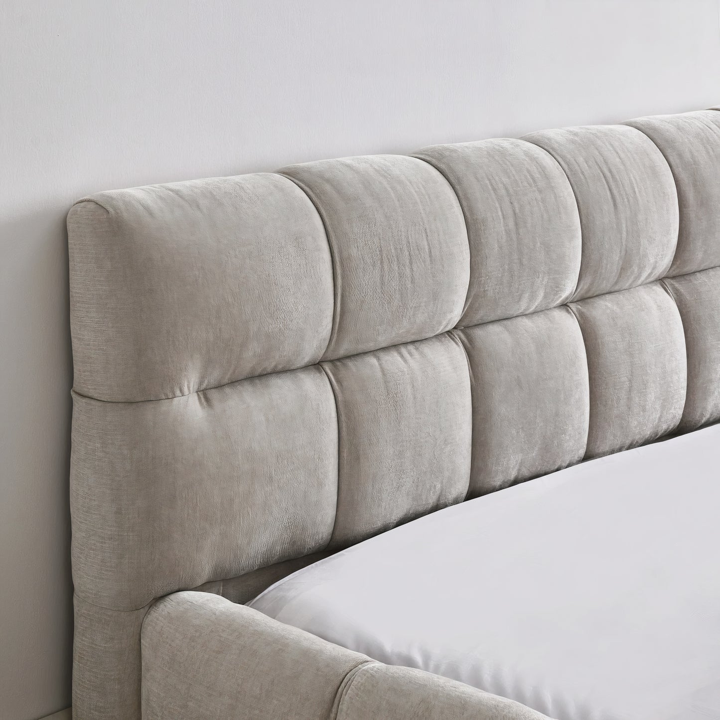 Queen Size Upholstered Platform Bed Frame with Chenille Fabric & Headboard