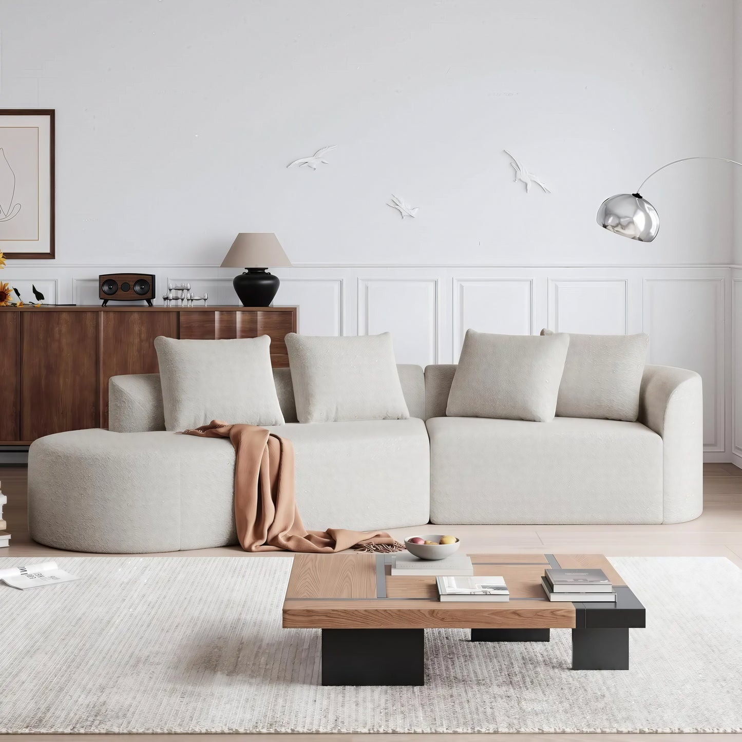 112'' Modern Cloud Sectional Sofa – Chenille 4-Seater Curved Couch with Pillows, Extra Deep & Wide Seat