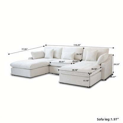 120'' Comfy Cloud Sectional Sofa with Ottoman – U-Shaped 5 Seater Modern Couch
