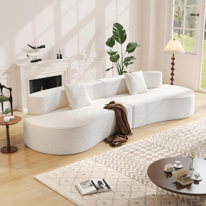 109" Modern Curved Sectional Sofa, 4-Seater Chenille, 2 Pillows