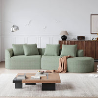 112'' Modern Cloud Sectional Sofa – Chenille 4-Seater Curved Couch with Pillows, Extra Deep & Wide Seat