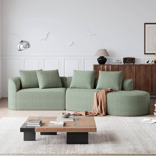 112'' Modern Cloud Sectional Sofa – Chenille 4-Seater Curved Couch with Pillows, Extra Deep & Wide Seat