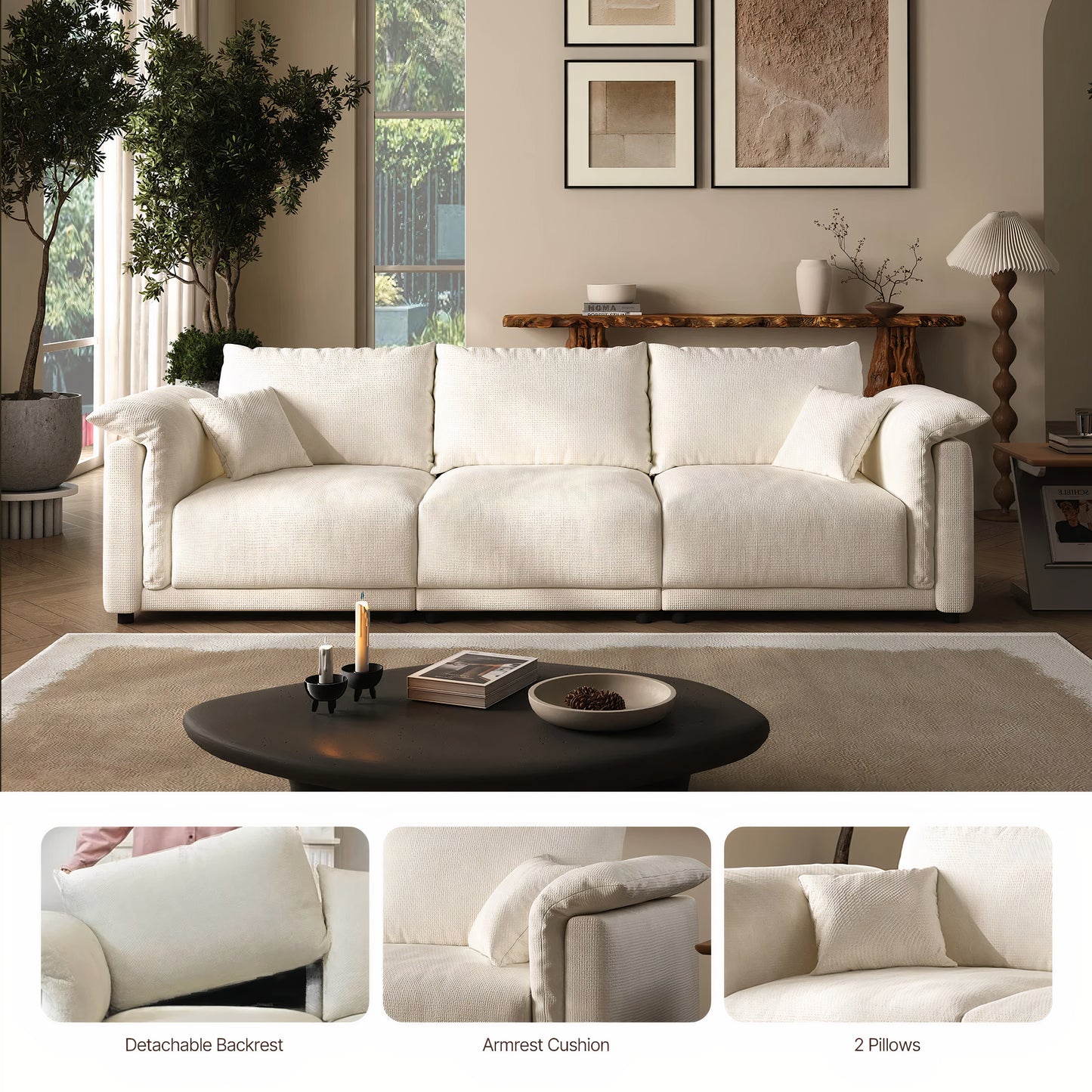 98.5'' Cloud Modular Sectional Sofa – 3 Seat Convertible Deep Seat Couch for Living Room