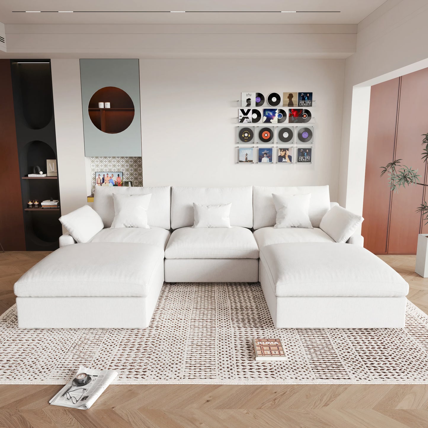 120'' Comfy Cloud Sectional Sofa with Ottoman – U-Shaped 5 Seater Modern Couch