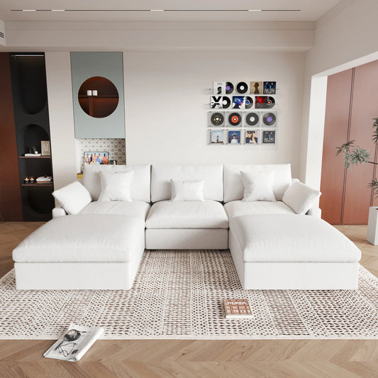 120'' Comfy Cloud Sectional Sofa with Ottoman – U-Shaped 5 Seater Modern Couch