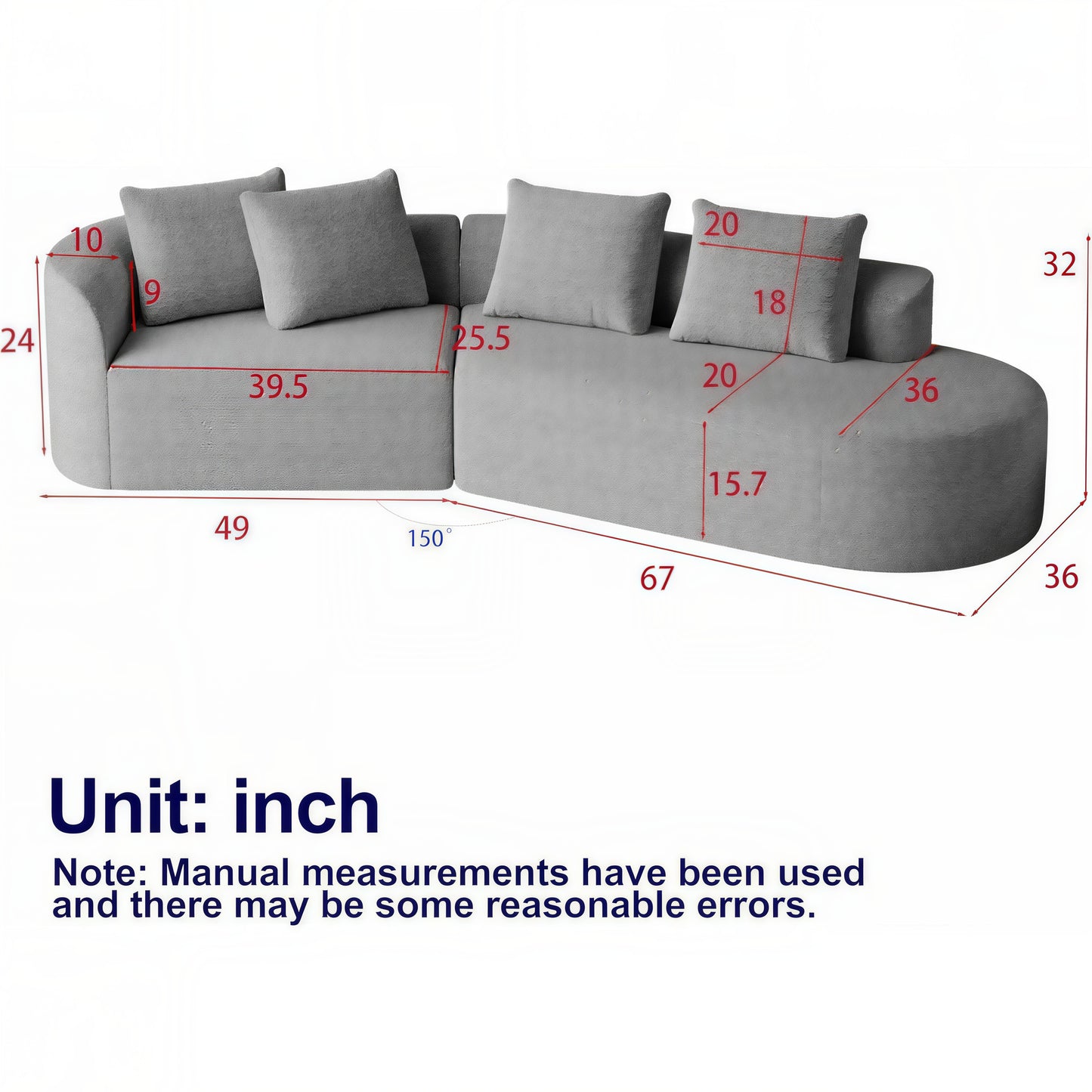 112'' Modern Cloud Sectional Sofa – Chenille 4-Seater Curved Couch with Pillows, Extra Deep & Wide Seat