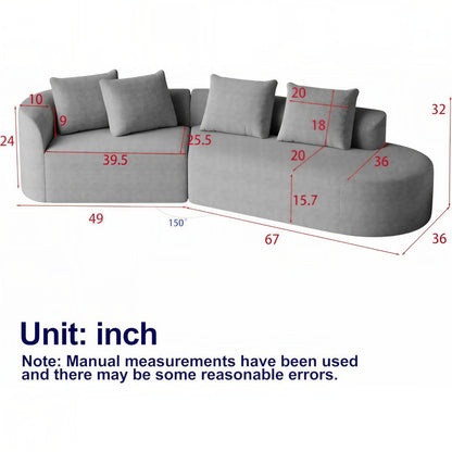 112'' Modern Cloud Sectional Sofa – Chenille 4-Seater Curved Couch with Pillows, Extra Deep & Wide Seat