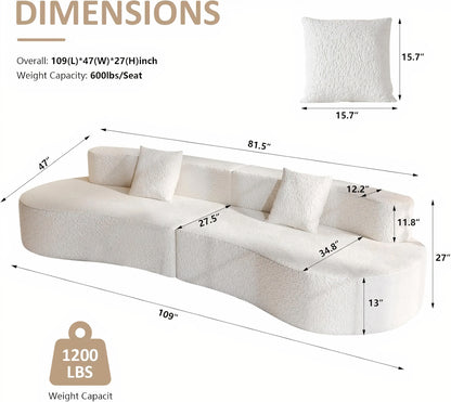 109" Modern Curved Sectional Sofa, 4-Seater Chenille, 2 Pillows