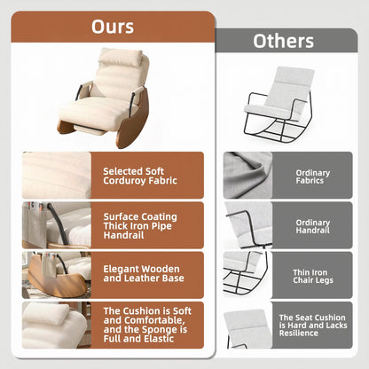 Corduroy Nursery Rocking Chair with Headrest & Side Pocket – Soft Padded Glider Accent Chair