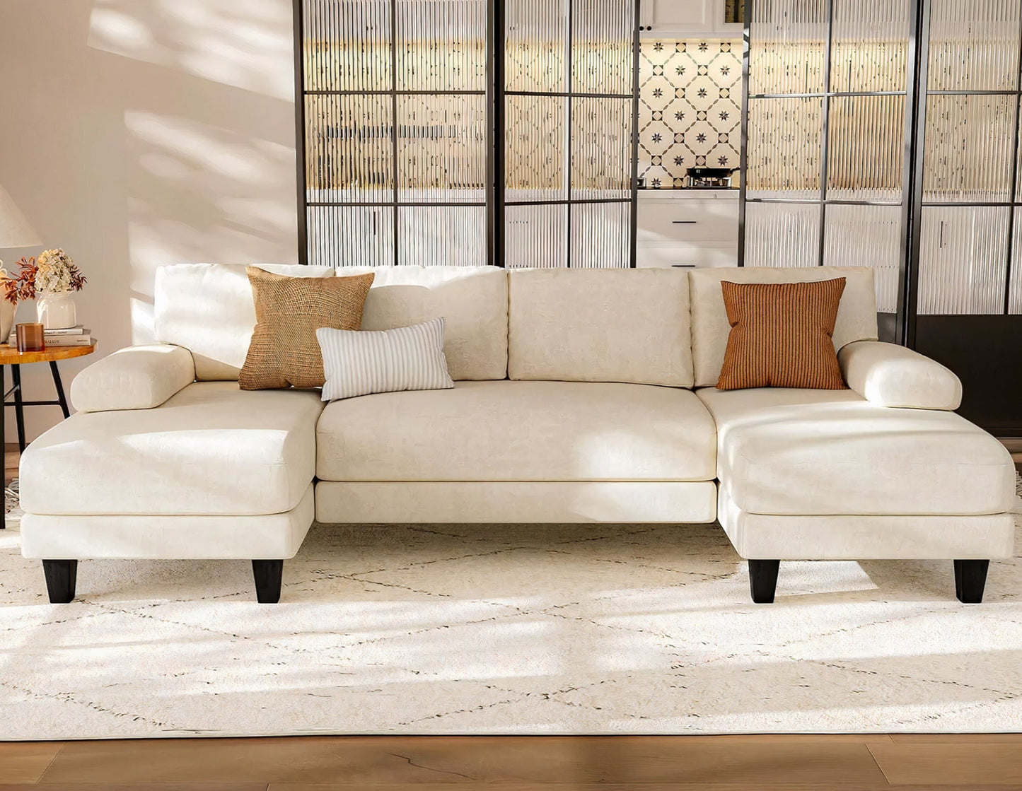 111'' U-Shaped Modular Sectional Sofa with Double Chaise – Large White Lounge Couch for Living Room & Apartment
