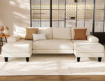 111'' U-Shaped Modular Sectional Sofa with Double Chaise – Large White Lounge Couch for Living Room & Apartment