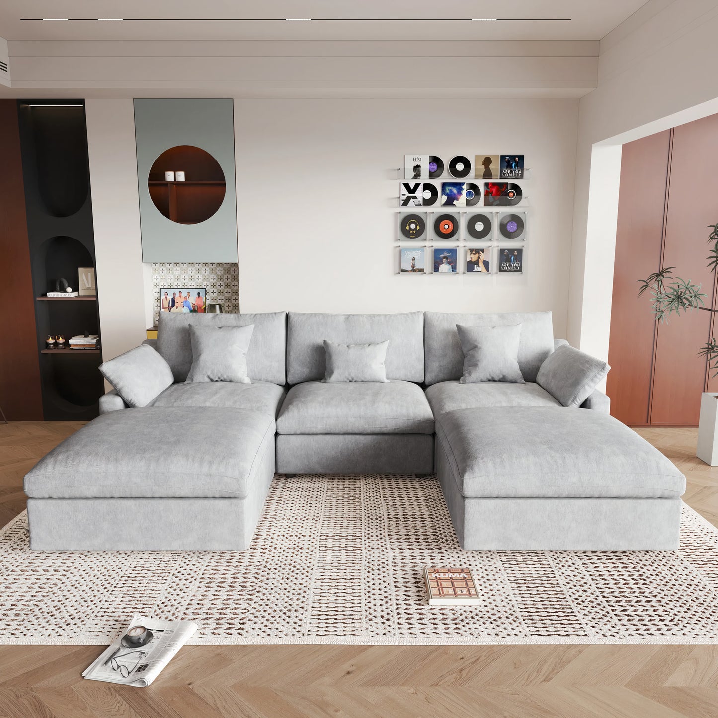 120'' Comfy Cloud Sectional Sofa with Ottoman – U-Shaped 5 Seater Modern Couch