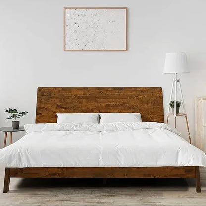 King Size Solid Wood Bed Frame with Headboard – Heavy Duty 800 lbs Capacity, No Box Spring Needed, Mattress Support Platform