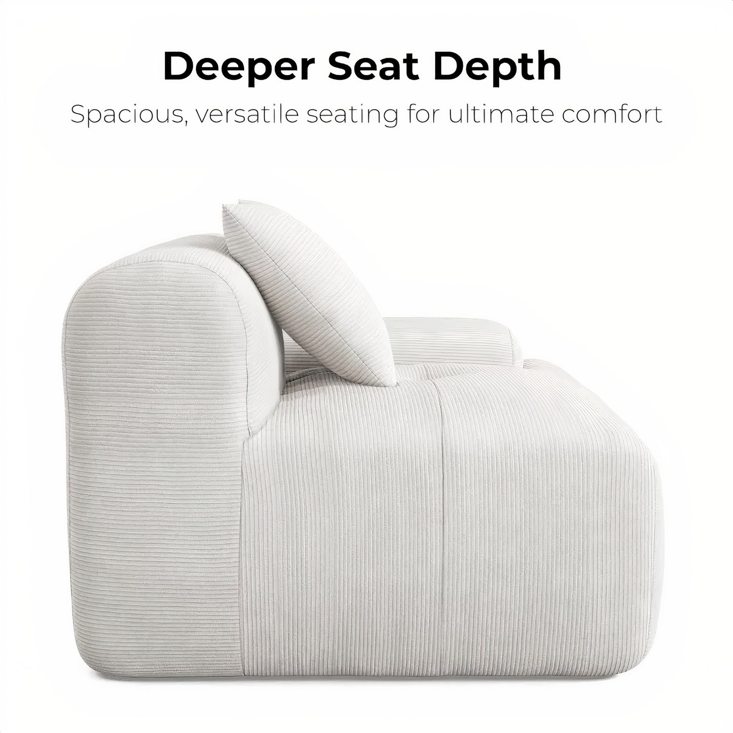 118'' L-Shaped Sectional Sofa – Oversized Beige Corduroy 3-Seater with Chaise for Living Room