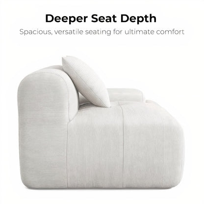118'' L-Shaped Sectional Sofa – Oversized Beige Corduroy 3-Seater with Chaise for Living Room