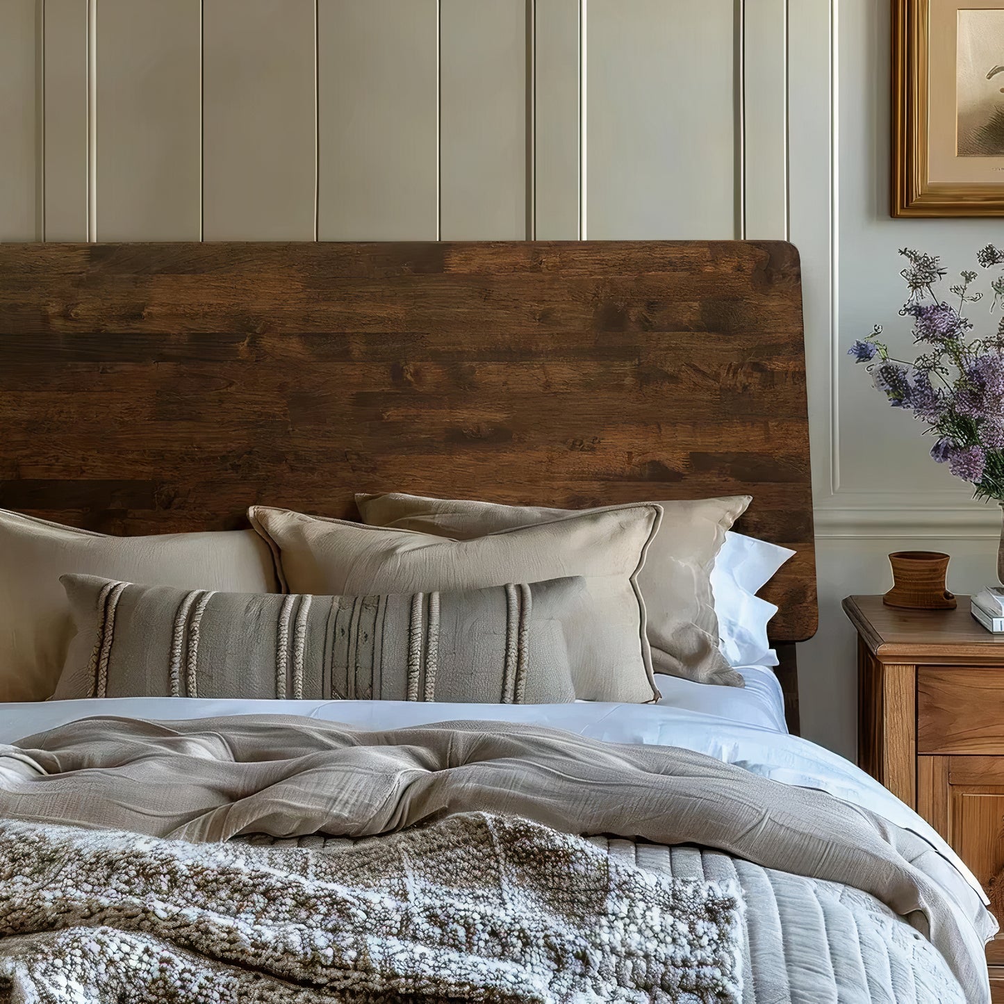 King Size Solid Wood Bed Frame with Headboard – Heavy Duty 800 lbs Capacity, No Box Spring Needed, Mattress Support Platform