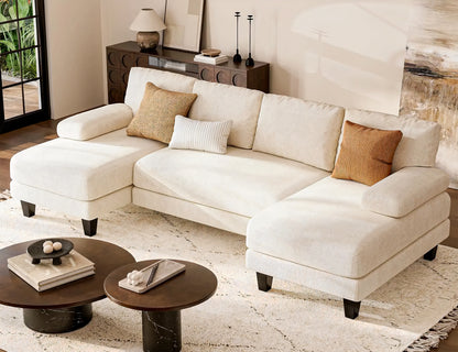 111'' U-Shaped Modular Sectional Sofa with Double Chaise – Large White Lounge Couch for Living Room & Apartment