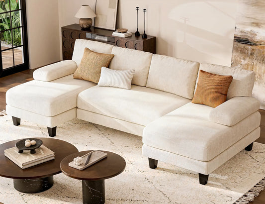 111'' U-Shaped Modular Sectional Sofa with Double Chaise – Large White Lounge Couch for Living Room & Apartment