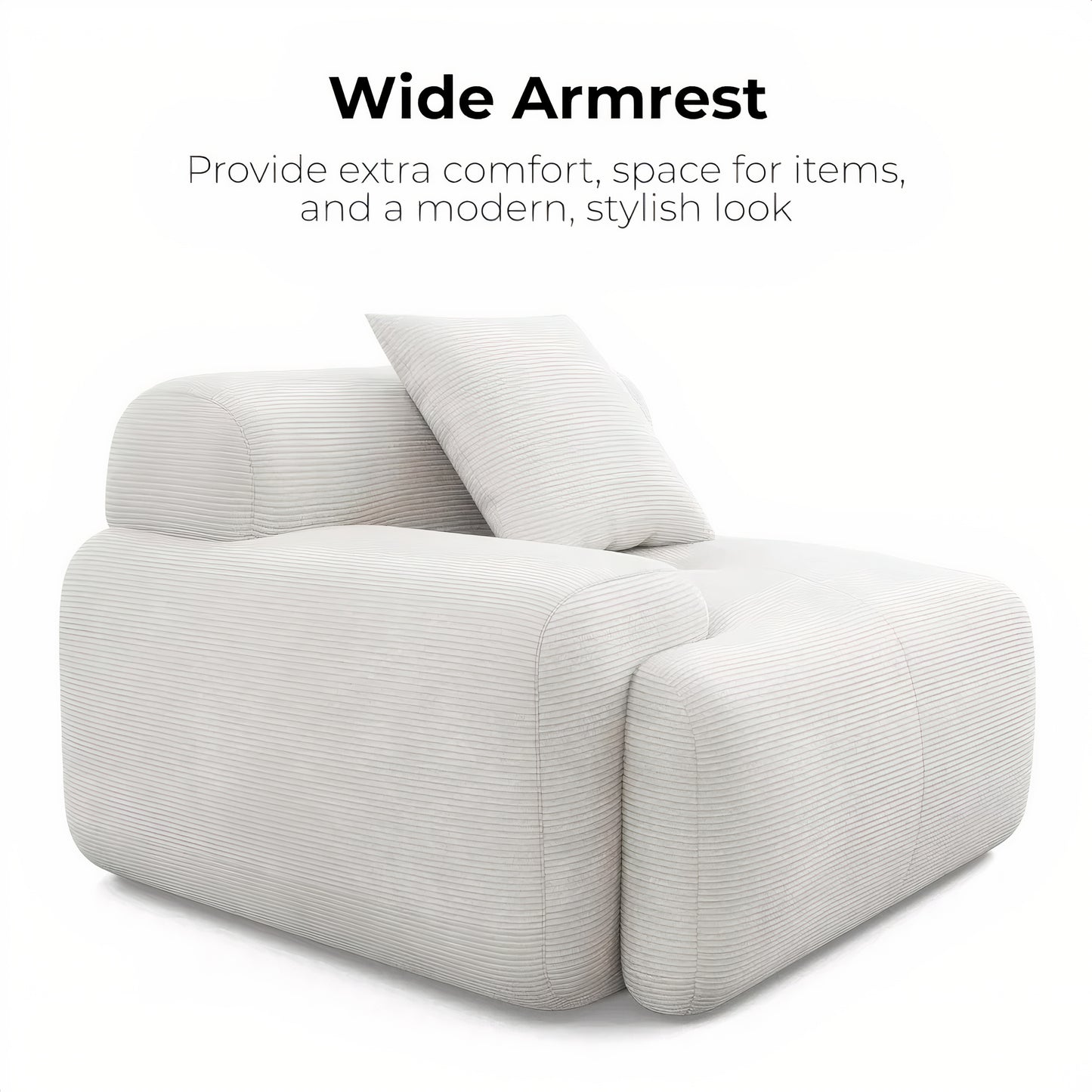 118'' L-Shaped Sectional Sofa – Oversized Beige Corduroy 3-Seater with Chaise for Living Room