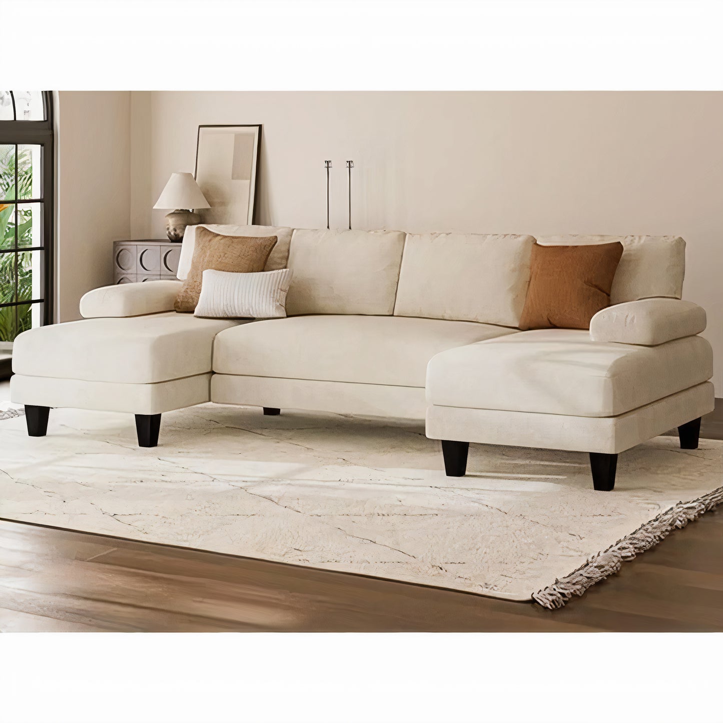 111'' U-Shaped Modular Sectional Sofa with Double Chaise – Large White Lounge Couch for Living Room & Apartment