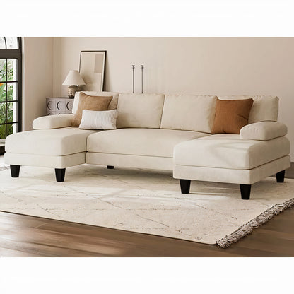111'' U-Shaped Modular Sectional Sofa with Double Chaise – Large White Lounge Couch for Living Room & Apartment
