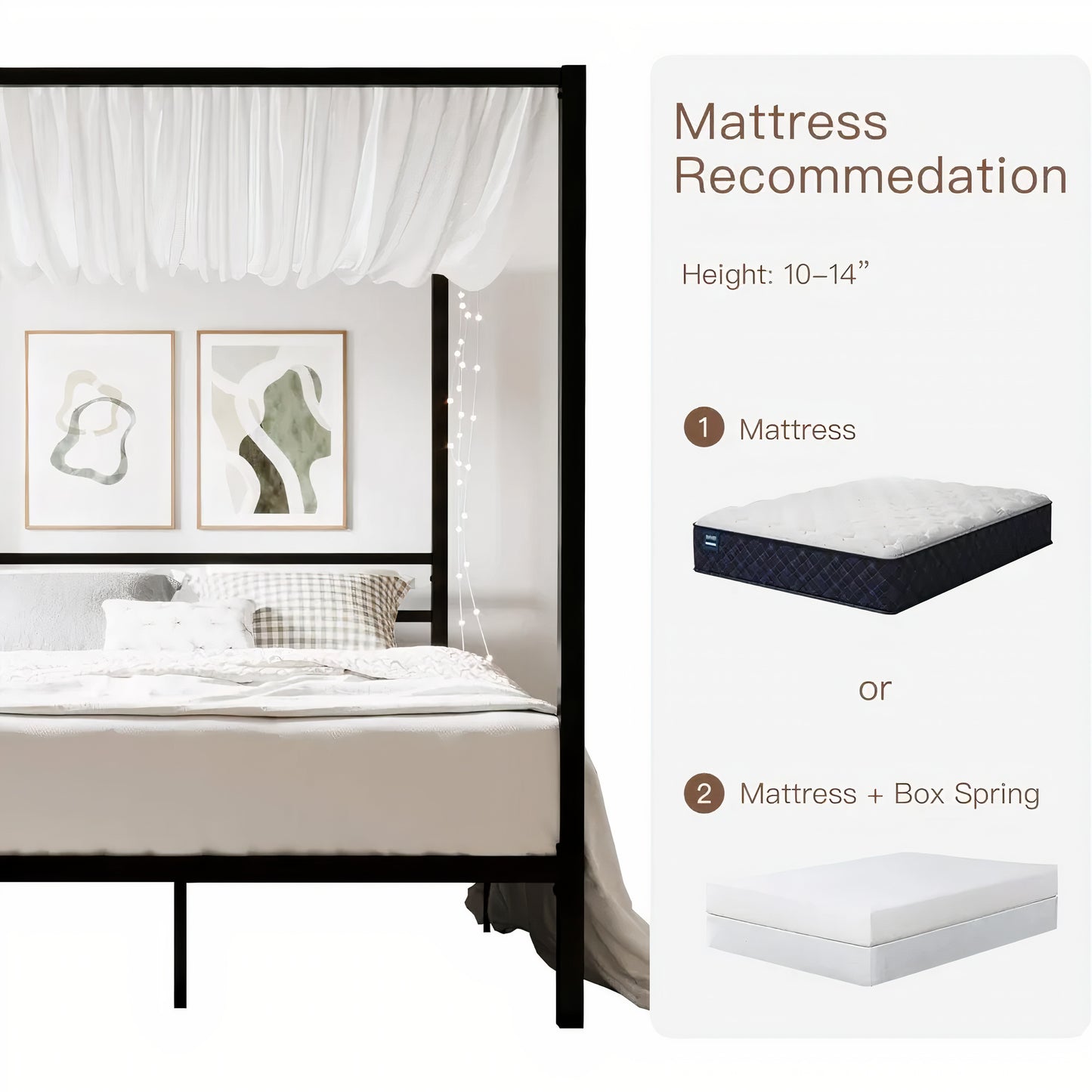 Full Size Metal Canopy Bed Frame – Modern 4 Poster Platform with Storage