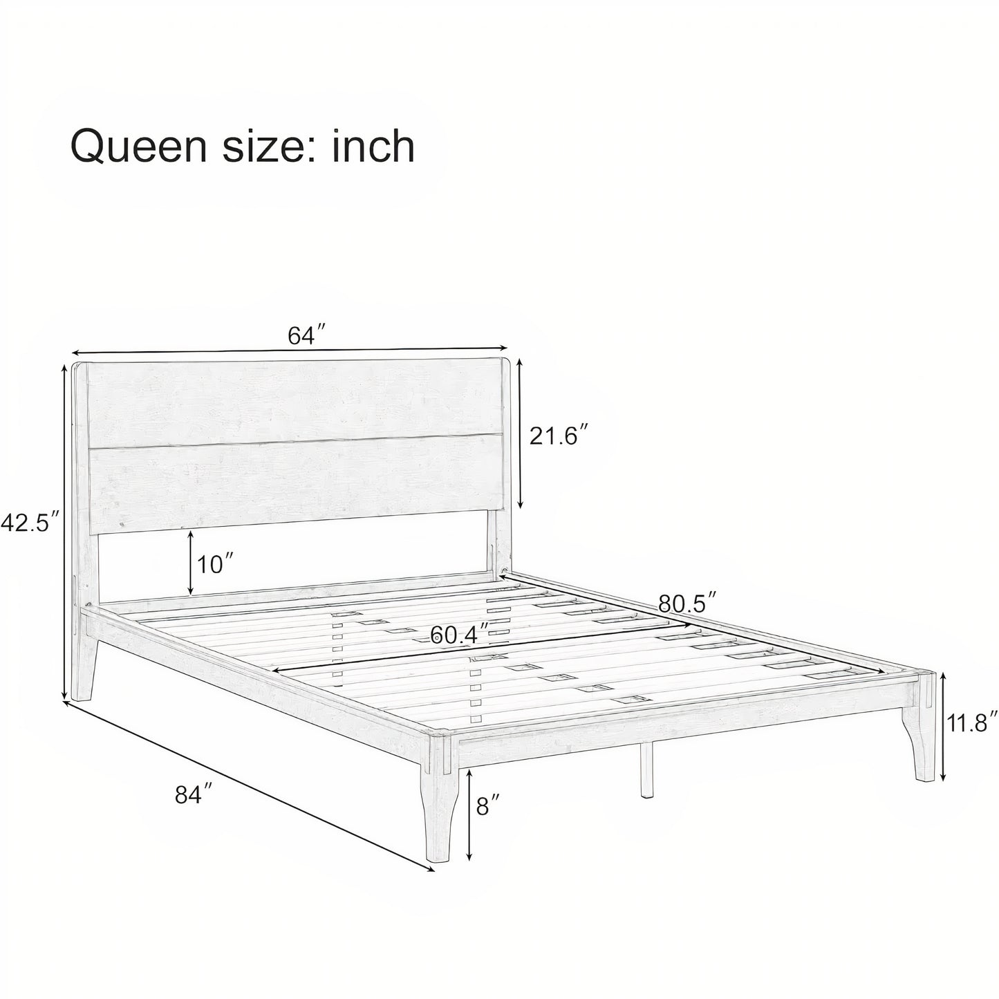Queen Size Bamboo Platform Bed – Mid-Century Modern Frame with Tall Headboard & Wood Slat Support