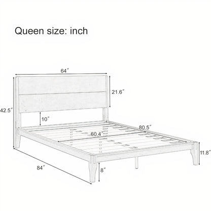 Queen Size Bamboo Platform Bed – Mid-Century Modern Frame with Tall Headboard & Wood Slat Support