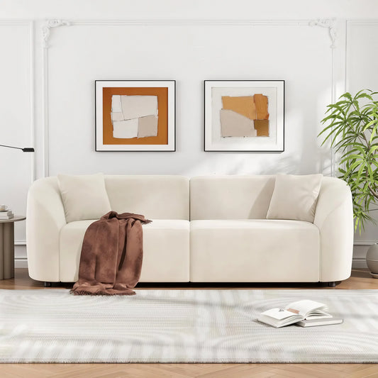 Curved Modern Sofa 87" – Off-White Contemporary Couch with Plush Seating
