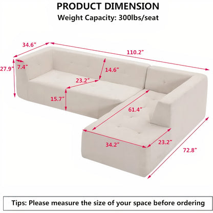 110'' L-Shaped Modular Sectional Sofa – Modern Minimalist 4-Seater Upholstered Couch with Sofa Bed for Living Room