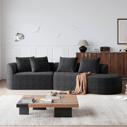 112'' Modern Cloud Sectional Sofa – Chenille 4-Seater Curved Couch with Pillows, Extra Deep & Wide Seat
