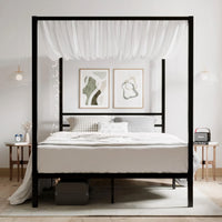 Full Size Metal Canopy Bed Frame – Modern 4 Poster Platform with Storage